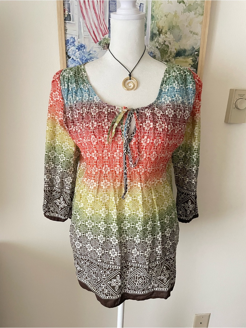 Maurices Vintage Y2K Rainbow Babydoll Tunic Blouse Top Size Medium